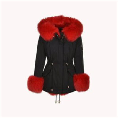 Black Coat with Red Fur Trim